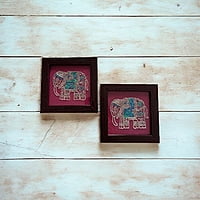 Zardozi Elephant Wooden Coaster (Set of 2)