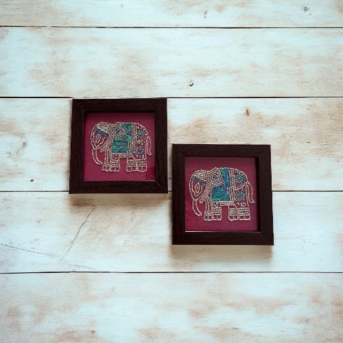 Zardozi Elephant Wooden Coaster (Set of 2)