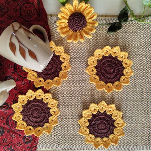 Crochet Sunflower Coaster